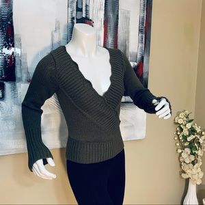 Promod Taupe Knot V-neck Crop Sweater